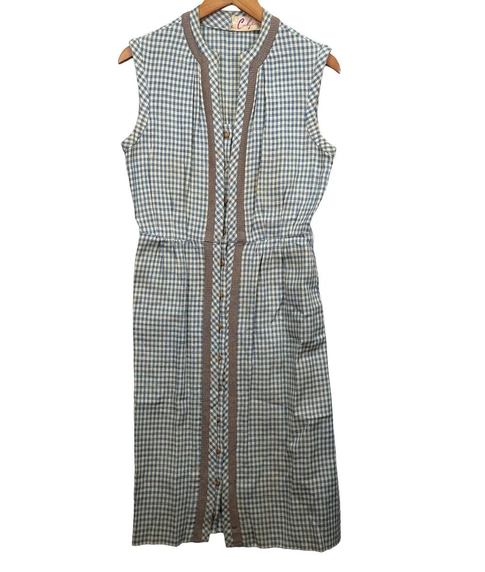 Vintage Maxi Carlye Gingham Checked Cocktail Dress w/ Belt Women's Small